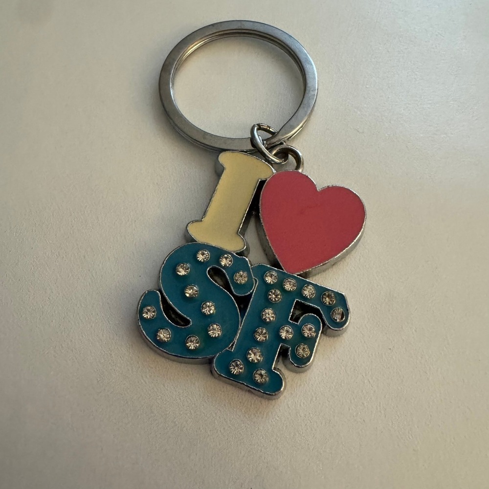 I Love SF Rhinestone Keychain San Francisco Souvenir Metal Key Ring